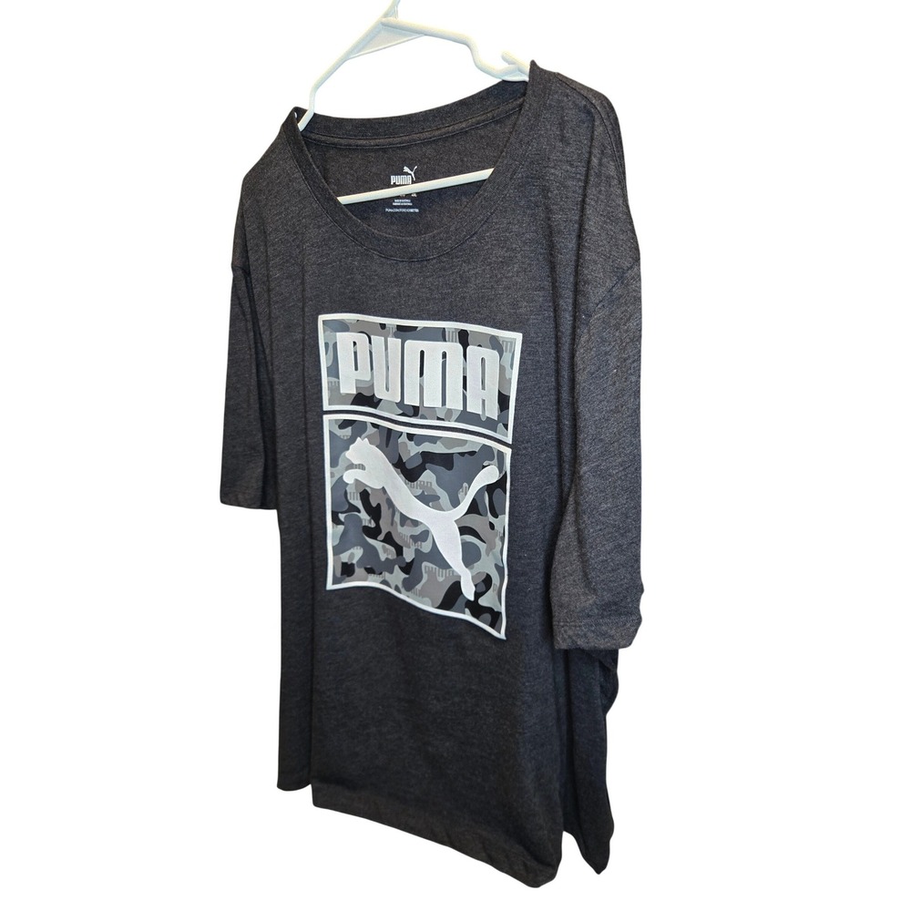 Puma Mens 4XL T-Shirt Charcoal Heather Grey Camo Logo Graphic Tee Short Sleeve - Picture 3 of 6